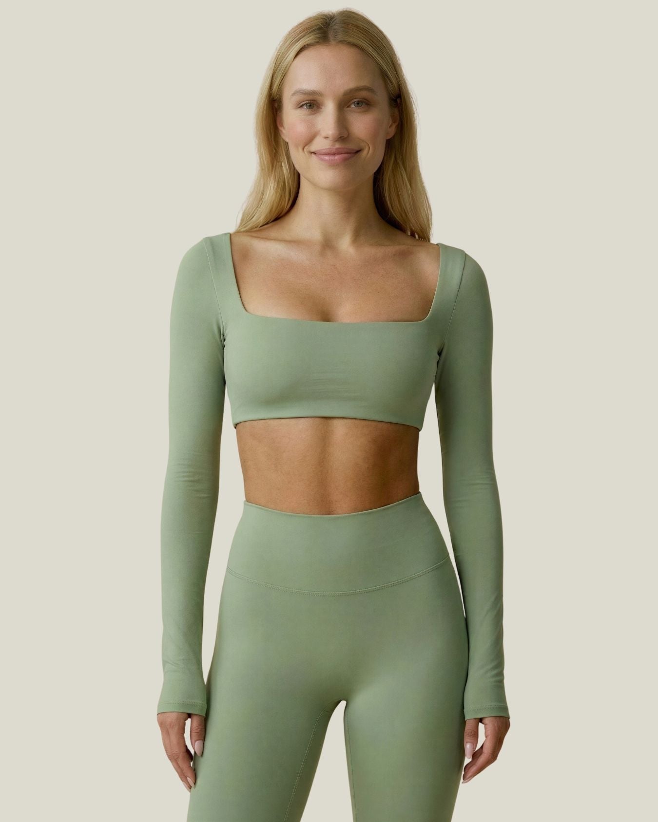 Square-neck Long Sleeve Crop