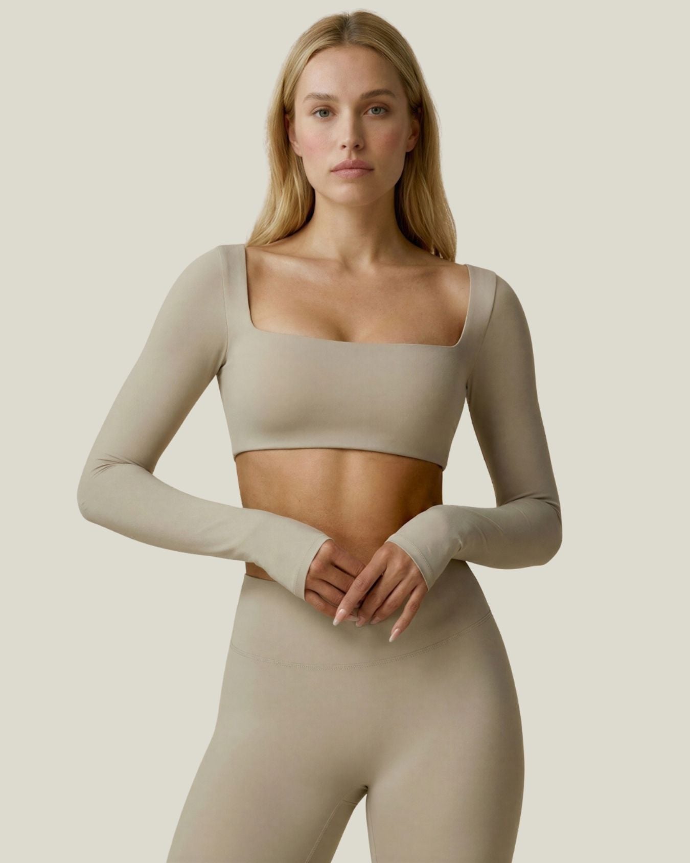 Square-neck Long Sleeve Crop